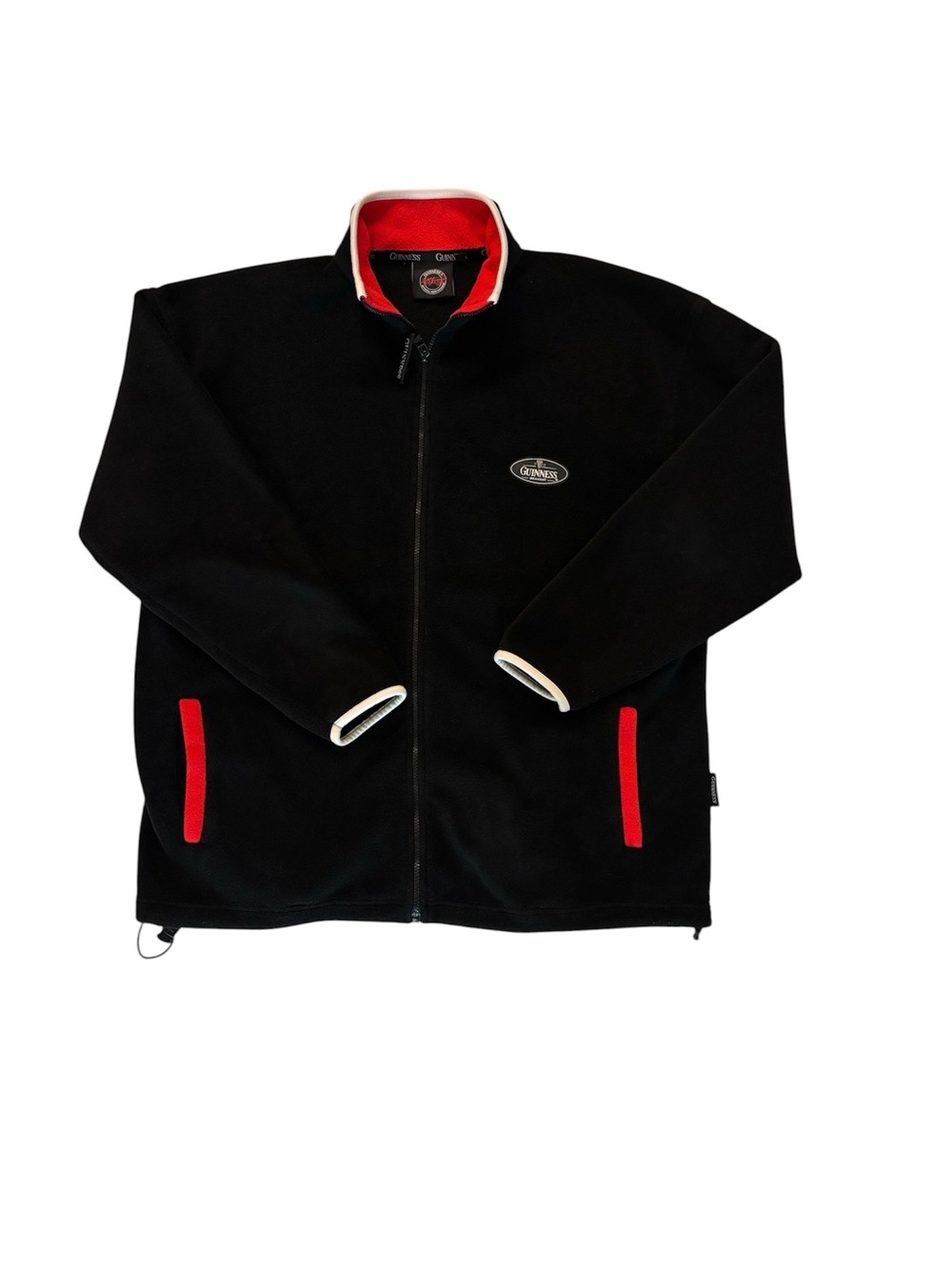 Guinness Black Fleece Zip-Up Jacket with Red and White Trim XL